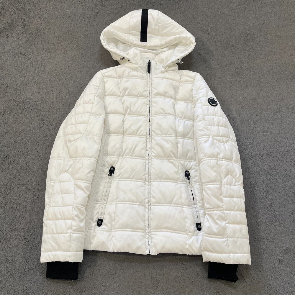 Nautica White Hooded Quilted Water Resistant Full Zip Puffer Jacket Women's Sz S